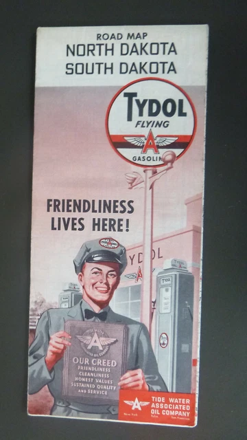 1952 North Dakota South Dakota  road map Tydol   Flying A  oil  gas