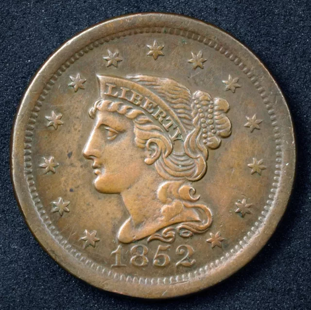 1852 Braided Hair Large One Cent 1c U.S. Type Copper Coin