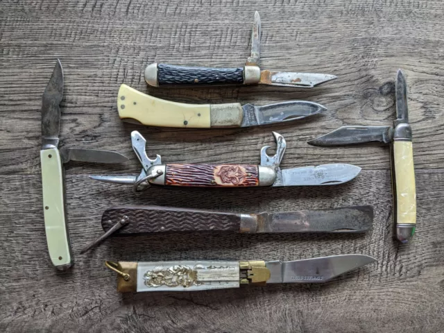 Lot of 7 Vintage Pocket Knives: KHYBER, IMPERIAL, CAMILLUS & Unmarked PROJECT