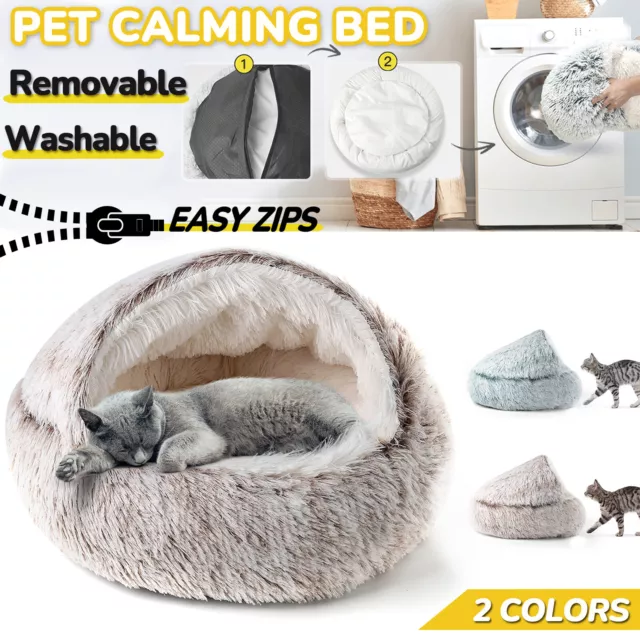 CATISM Cat Bed Cave Donut Warm Soft Pet Nest Puppy Kitten Sleeping Plush Fluffy