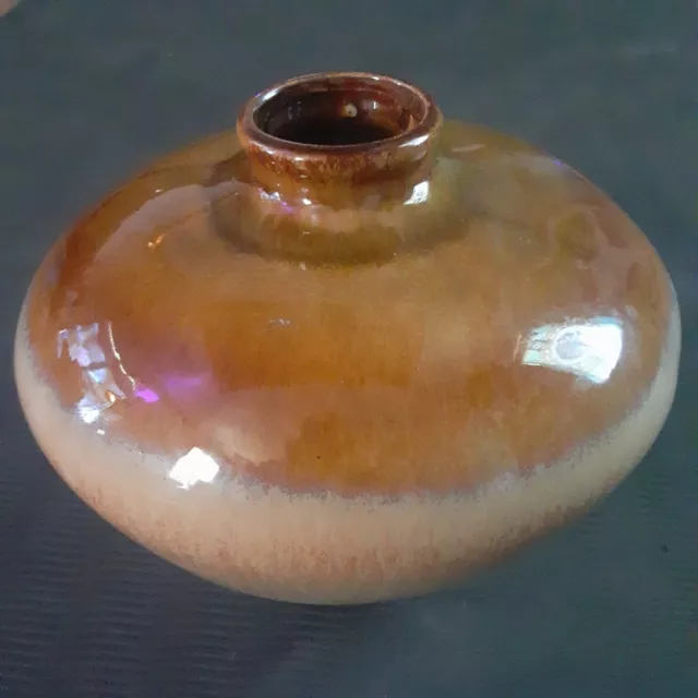 Vintage FOLK ART HAND-MADE Ceramic Brown Tan Glaze Pottery Vase