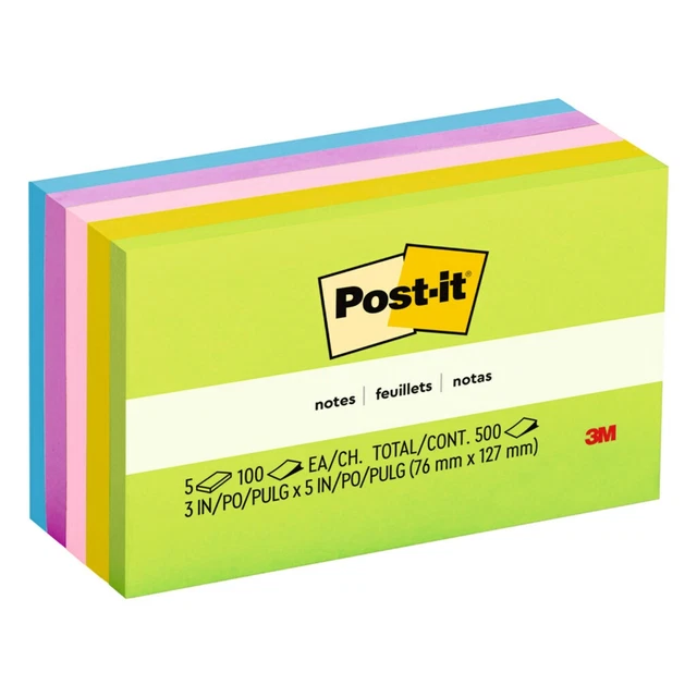 Post-it Notes, 3"x5",5/PK, 100 Sh/Pad, Ast Jaipur