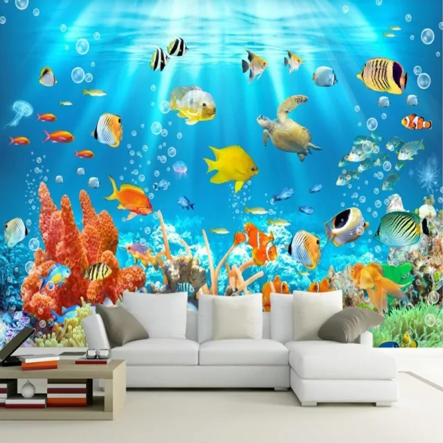 Papier Peint 3D  Mer Ocean Poissons   Revetement Mural Haute Qualite 4 Finitions