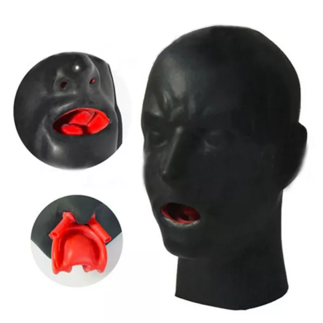 Erotic Latex Hood With Inner Red Mouth Condom Open Nose Back