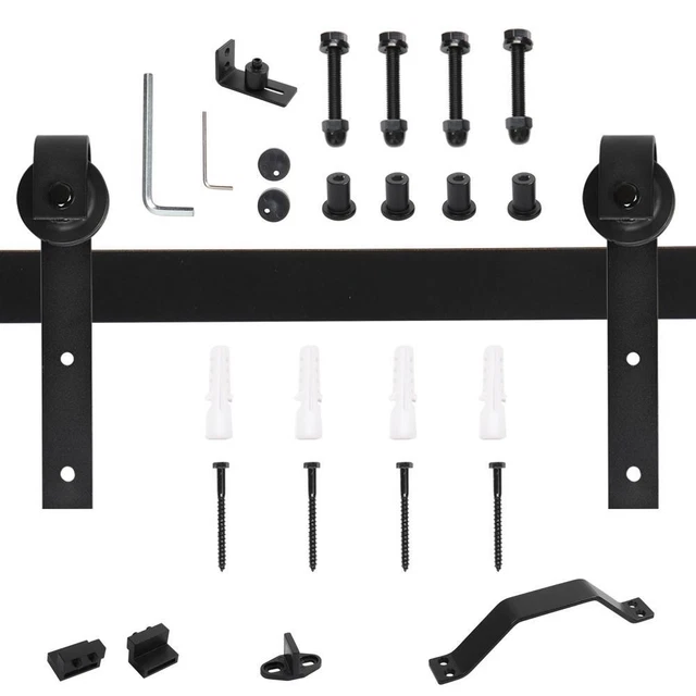 Barn Door Hardware 6.6 ft Sliding Round Type 5 Tracks Set with Handle & Roller