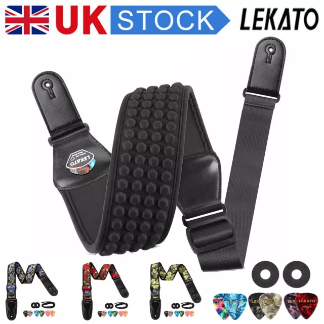 LEKATO Acoustic Electric Guitar Bass Strap 2"/3"/3.5" Wide Pad Holder Adjustable
