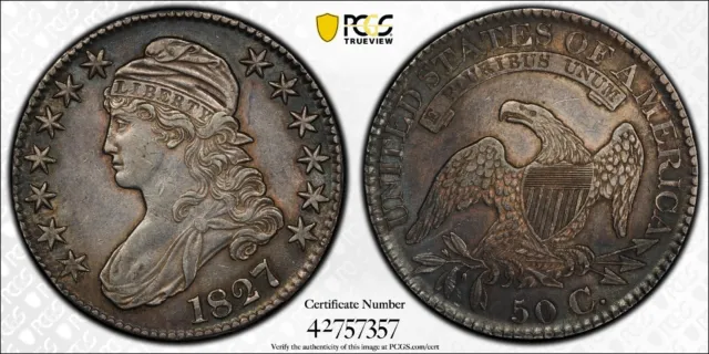 1827 Capped Bust 50c Half Dollar PCGS AU 53 (Square Base 2, Overton O-118, R-3)