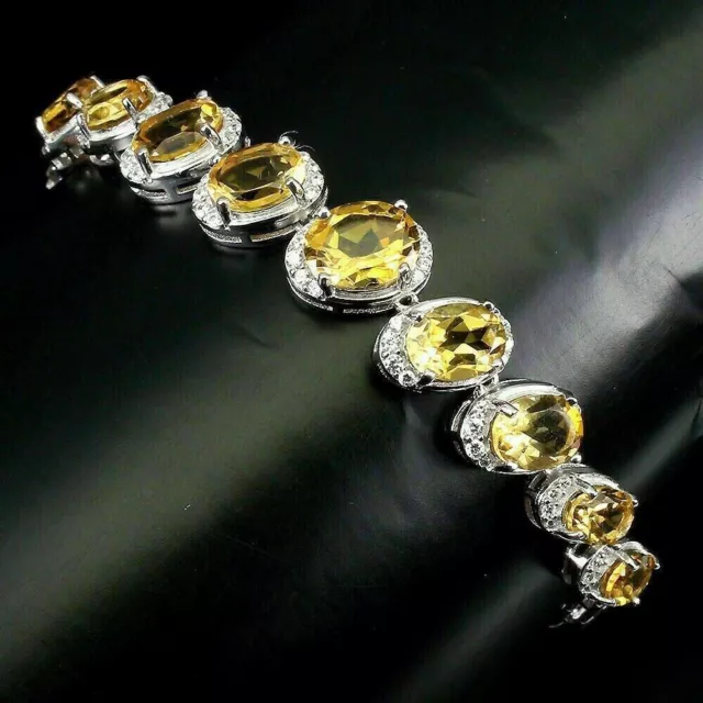 Pulsera amarillo citrino gemas extraídas genuinas plata esterlina sólida 7 1/2 pulgadas