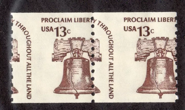 1975 US SC 1618 13c Liberty Bell Coil of 2, EFO Error - MNH