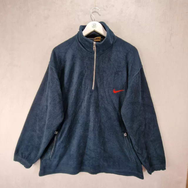 Nike Fleece Sweatshirt Mens 3XL Blue Vintage 90s 1/4 Zip Embroidered