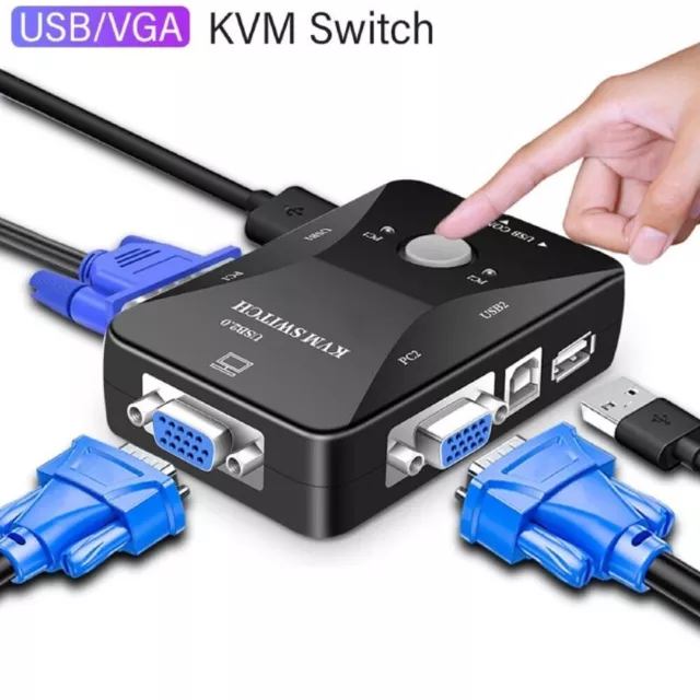 2 Port KVM Switch USB VGA/SVGA KVM Monitor Switcher For Mouse keyboard Sharing