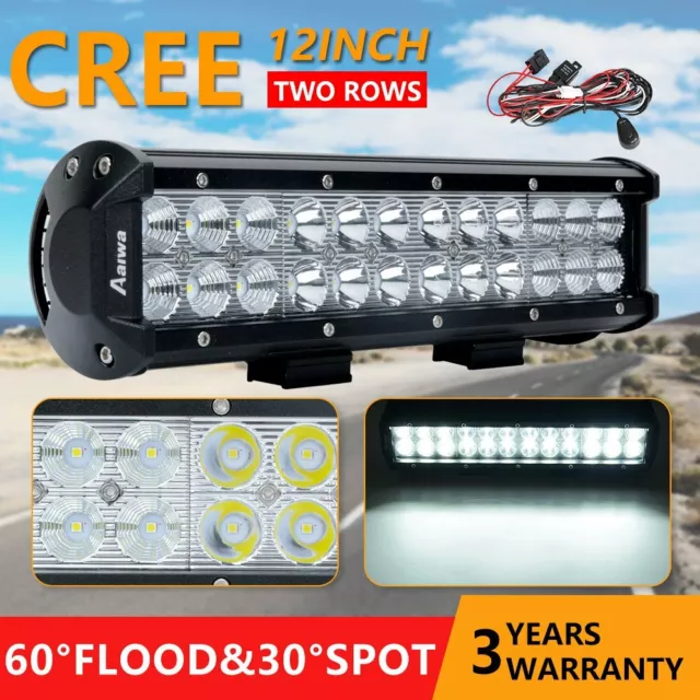12'' Inch LED Work Light Bar Spot Flood Combo Offroad 4WD Truck Driving +Wiring