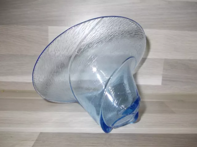 Vintage Art Glass Kunst Glas Schale Blau Studio Glas mit Swirl Durchm. 13,50cm 3