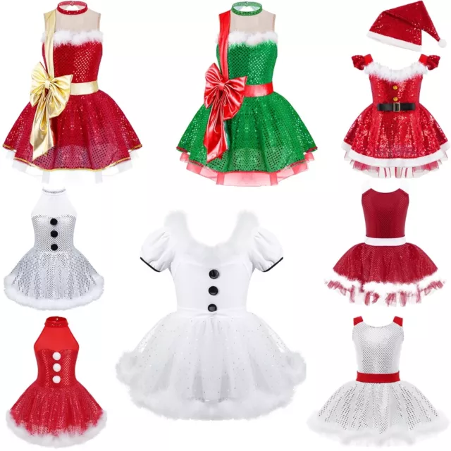 Abito tutù paillettes lucido per ragazze pupazzo di neve figura pattinaggio danza abito elegante