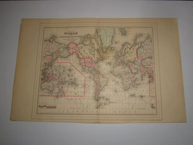 1887 William Bradley Map of the World Mercator Projection from Bradley's Atlas