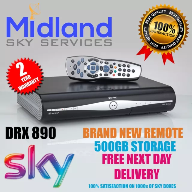 Sky + Plus Hd Box 500Gb Slim Line Receiver/Recorder With Remote And Power Cable! 2