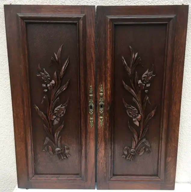 Large antique pair of french furniture doors early 1900's Henri II woodwork