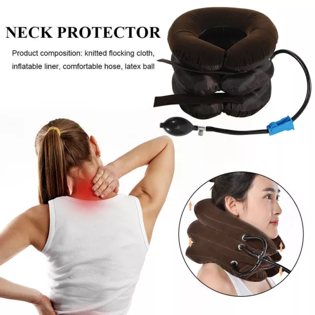 Inflatable Cervical Neck Back Traction Neck Head Stretcher Pain Relief Collar~