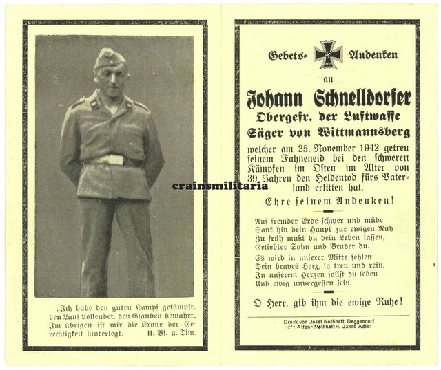 Orig. Sterbebild Fallschirmjäger FJR.4 + bei TINOWKA Russland 1942