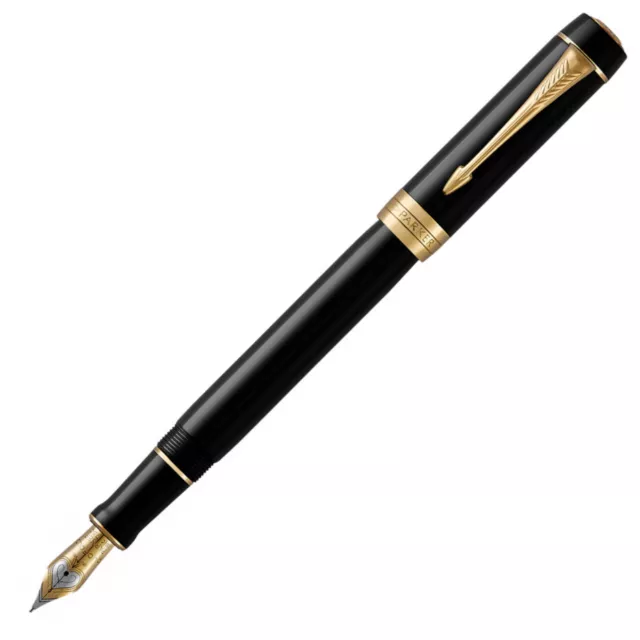 PARKER Duofold Classic Fountain Pen - Centennial Black Gold Trim - NEW