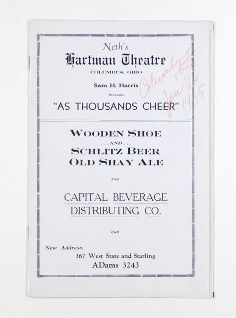 1935 playbill AS THOUSANDS CHEER Dorothy Stone & Ethel Waters HARTMAN THEATRE{b}