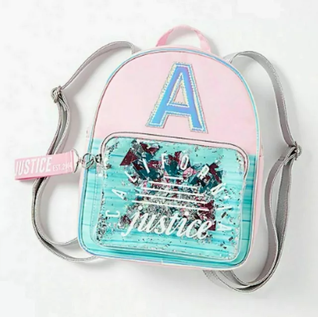 JUSTICE Girls Initial A ombre unicorn shaky mini backpack bag Purse Tote letter