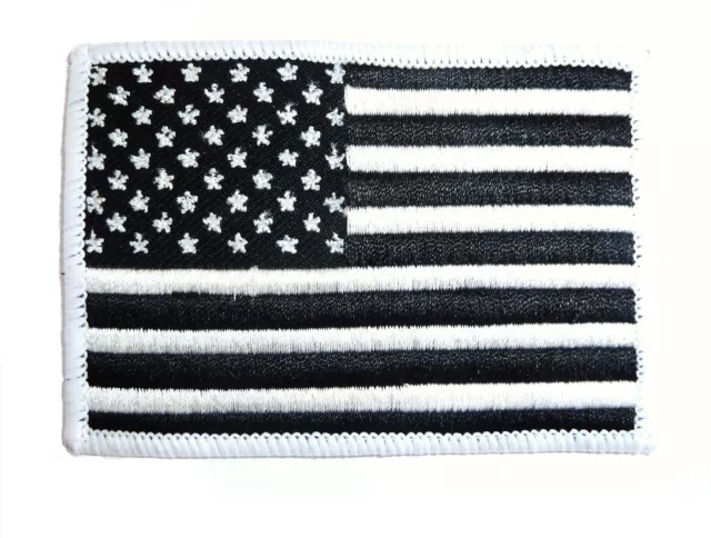 EMBROIDERED AMERICAN FLAG PATCH iron on / sew on USA cloth badge black & white