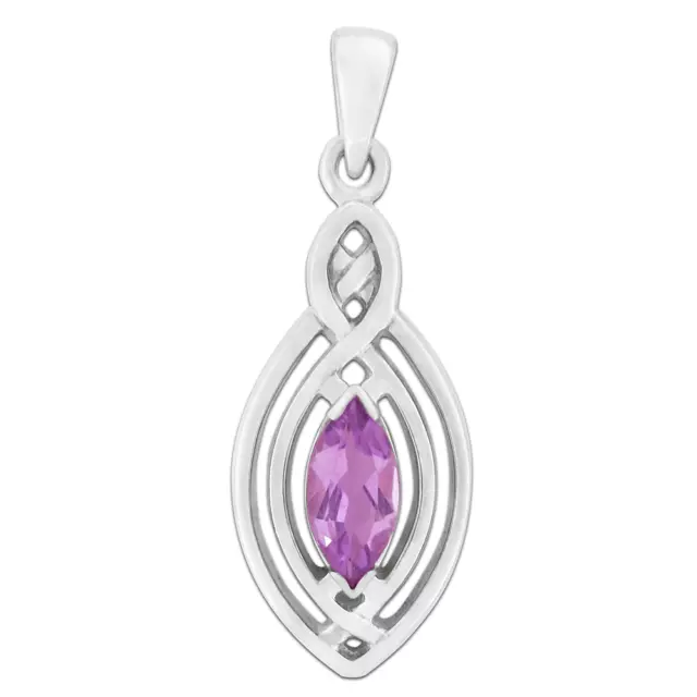 Sterling Silver Celtic Knot Amethyst Gemstone Pendant Irish Knotwork Jewelry