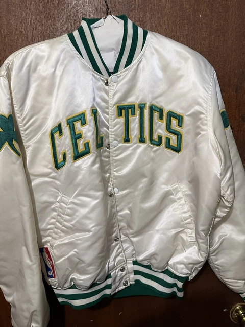 Vintage BOSTON CELTICS NBA White Rare Snap Satin Starter Jacket Large Vintage BOSTON CELTICS NBA White Rare Snap Satin Starter Jacket Large
