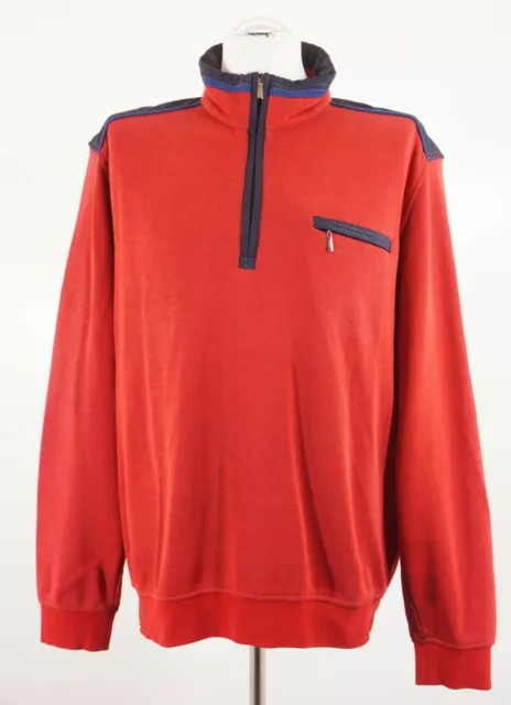 Bugatti Herren Pullover XL rot blau uni sportiv Stehkragen Baumwolle A1112