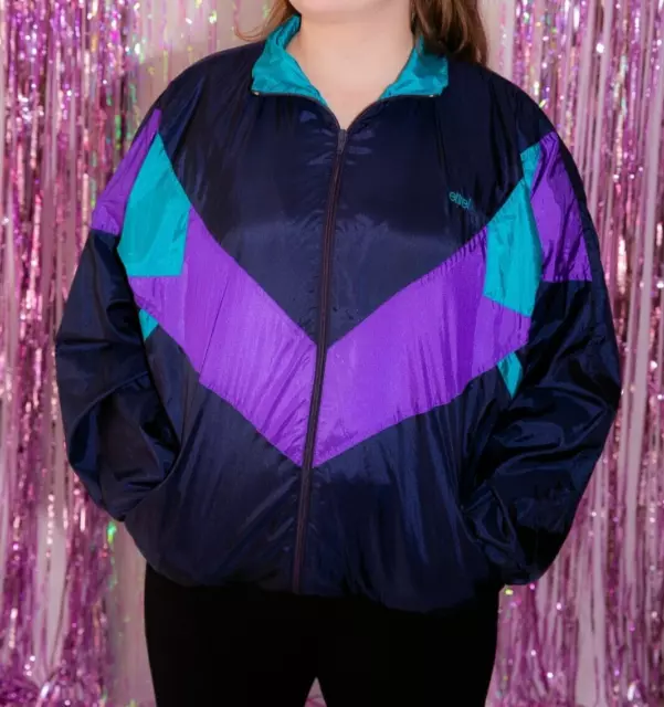 Vintage Blue Purple & Teal Etirel Le Style Sportif Shell Suit Jacket - Unisex L