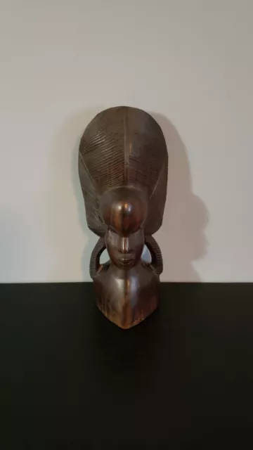 African Statue Ebony Wood Hand Carved Bust Head Tribal Art