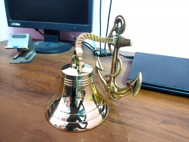 Bell Wall Hanging Ship Bell 8" Brass Anchor Boat Decor