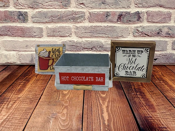 Hot chocolate tin and  signs
