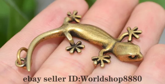 1.6" Old Chinese Brass Fengshui Beast Gecko Gecco Statue Pendant