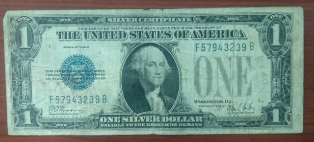 1928 B $1 Blue Seal "FUNNY BACK" One Dollar Silver Certificate VF Condition