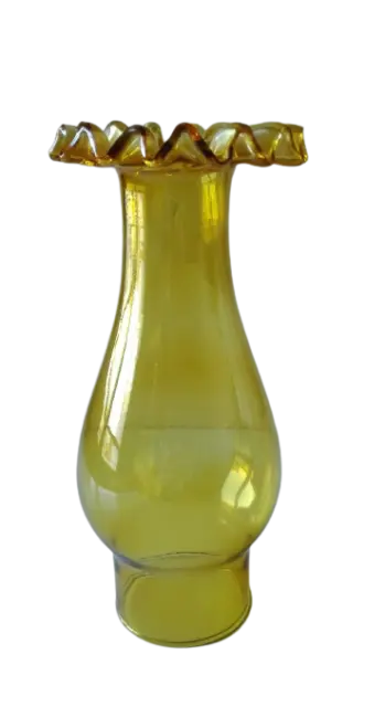Amber Ruffled Top Glass Chimney For Kerosene Oil Lamps - 8 1/4" x 2 5/8"