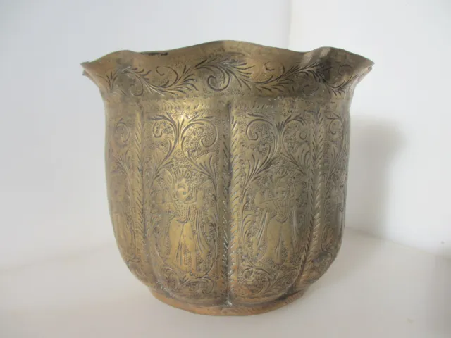 Antique Brass Tub Planter Plant Pot Old Urn Vintage Middle Eastern Asian Arab