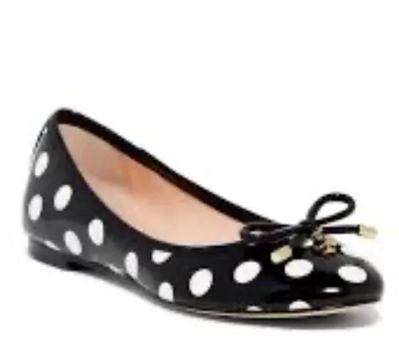 Kate Spade Willa Patent Leather Polka Dot Printed Ballet Flats Black Cream 7.5