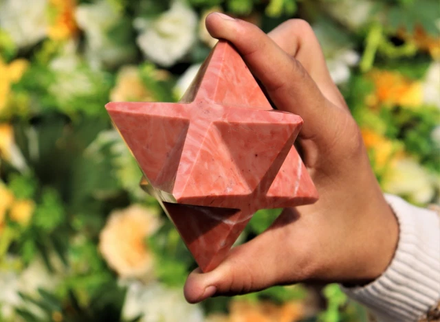 Large 85MM Natural Pink Bustamite Stone Spirit Healing Merkaba Star Tetrahedron