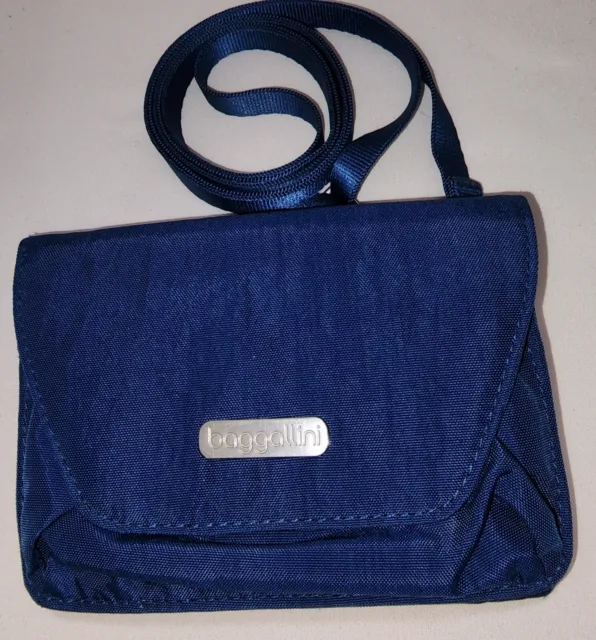 Baggallini Crossbody Mini Bag Wallet Navy Royal Blue Nylon Travel Purse adj stra
