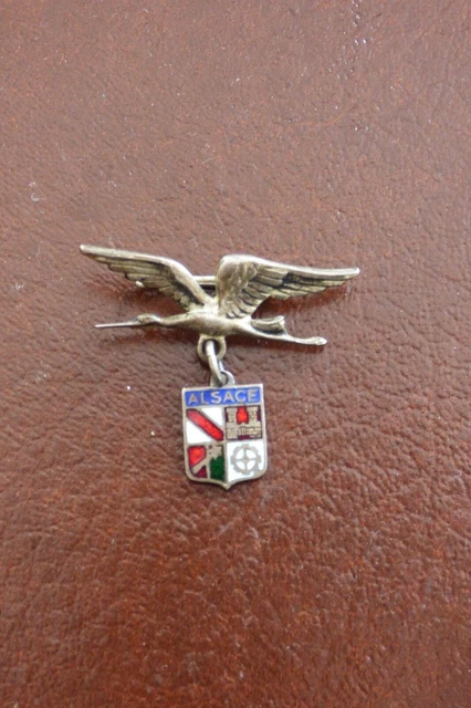 RARE INSIGNE BROCHE et Écrin LA CIGOGNE D'ALSACE Militaria 14-18 Bijou