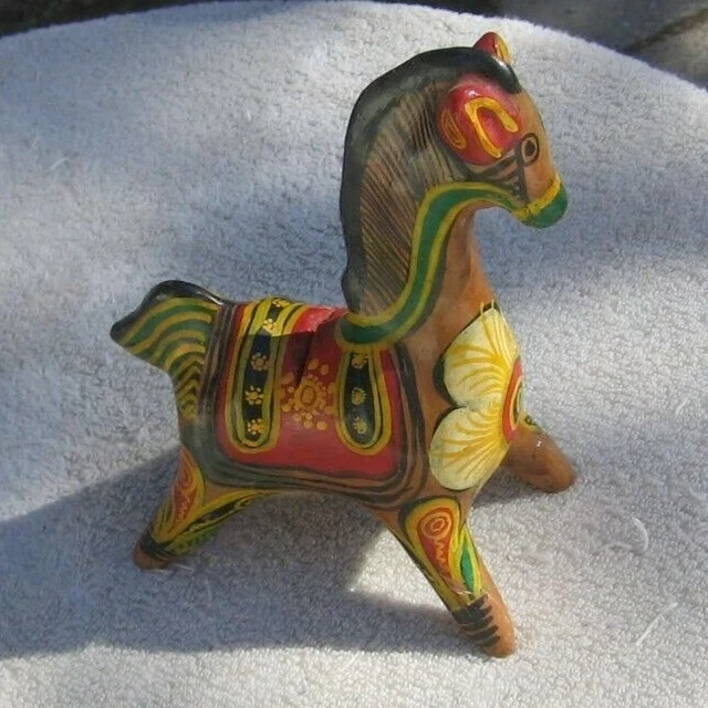 VINTAGE ACAPULCO WOOD Carving Multicolored Painted Horse Mexican Folk