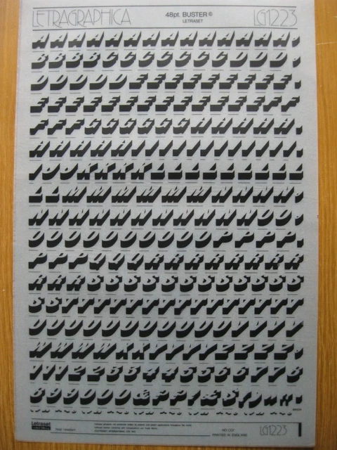 1 x Letraset Oberhülle & Num Buster 48pt 13,9 mm Blatt LG1223 (R)