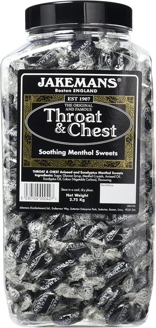 Jakemans Throat and Chest Flavour - 2.75kg jar - Soothing menthol sweets - for