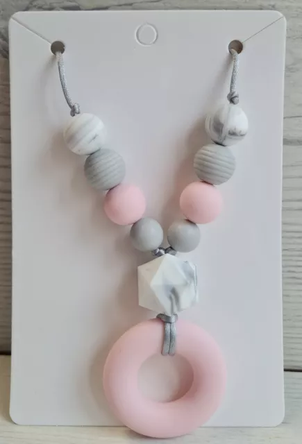 Silicone Teething Necklace Grey Marble Pink Sensory Necklace Nursing Necklace