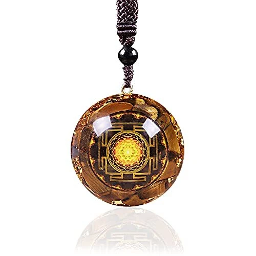 Orgonite Pendant Tiger Eye Necklace Sri Yantra Necklace Sacred Geometry Energy