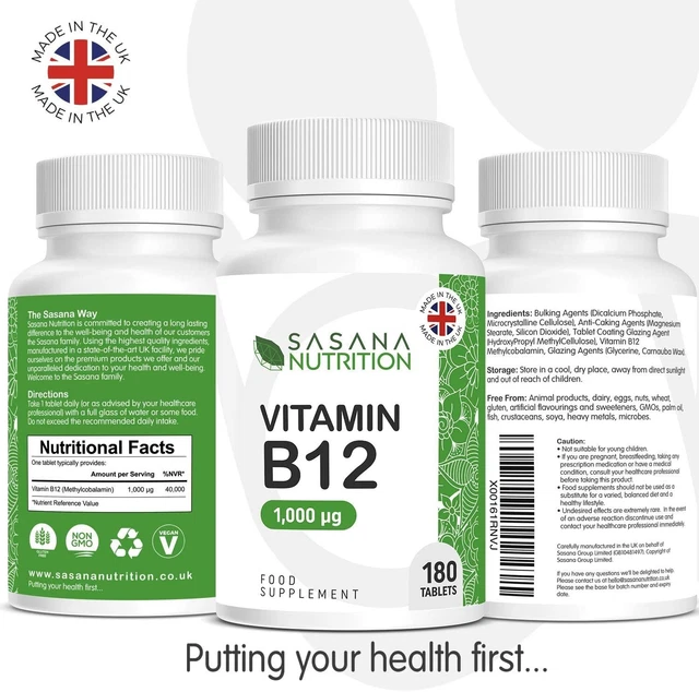 SASANA NUTRITION VITAMIN B12 Tablets High Strength 1000mcg 180 UK £9.99