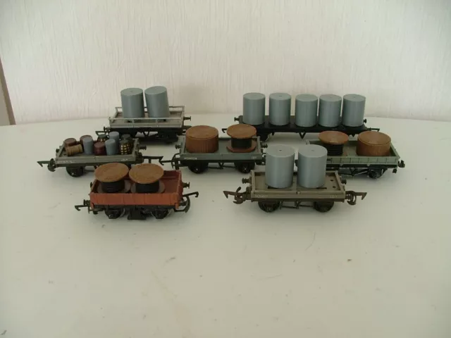 Joblot Of 7 Flat Wagons All With Loads,Tri-Ang,Hornby,Wrenn Etc  00 Gauge',