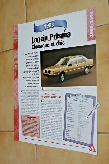 LANCIA PRISMA 1983 - Brochure feuillet Hachette (Fiche technique automobile)